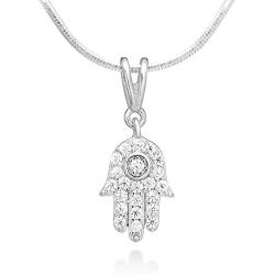 Suvani Jewelry 925 Sterling Silver CZ Hamsa Hand of Fatima Good Luck Protection Pendant Necklace 18''