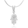 Suvani Jewelry 925 Sterling Silver CZ Hamsa Hand of Fatima Good Luck Protection Pendant Necklace 18''