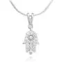 Suvani Jewelry 925 Sterling Silver CZ Hamsa Hand of Fatima Good Luck Protection Pendant Necklace 18''