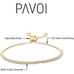 PAVOI 14K Gold Plated Cubic Zirconia Classic Tennis Bracelet for Women | Adjustable Slider