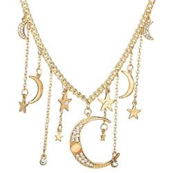JczR.Y Fashion Bohemia Gold Color Crystal Star Moon Tassel Pendant Necklaces for Women Party Jewelry Accessories