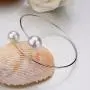 JUESJ Gold/Silver Plated Open Cuff Bracelets Simple Double Simulated Pearl Ball Beads Adjustable Bangles Women Jewelry Gift
