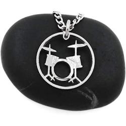 NameCoins Drum Set Necklace, Rockers Jewelry, Drummer Gift, Band, Hand Cut Coin