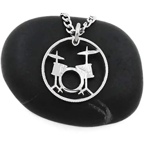 NameCoins Drum Set Necklace, Rockers Jewelry, Drummer Gift, Band, Hand Cut Coin NameCoins Drum Set Necklace, Rockers Jewelry, Drummer Gift, Band, Hand Cut Coin