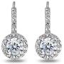 Sterling Silver Round Dainty Halo Leverback Earrings Made with Swarovski Zirconia