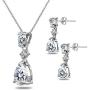 Sterling Silver Pear-Cut Teardrop Dangling Stud Earrings & Necklace Set Made with Swarovski Zirconia