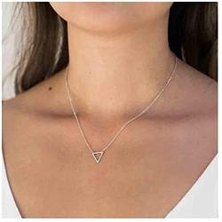 Yfe Olbye Triangle Pendant Necklace Silver Hammered Triangle Necklace Choker Minimalist Necklace for Women and Girls (Shorter Choker 2)