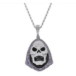 Moca Jewelry Iced Out Skull Pendant 18K Gold Plated Bling CZ Simulated Diamond Hip Hop Necklace for Men Women