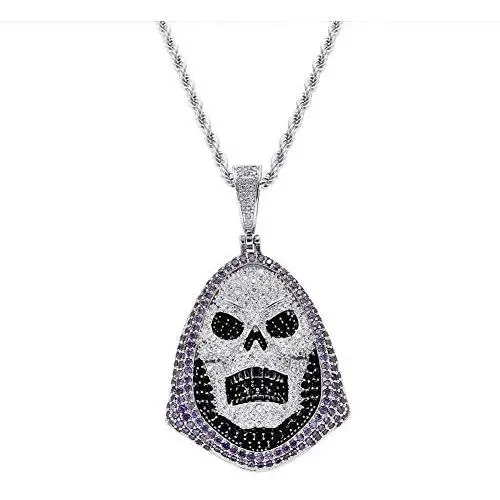 Moca Jewelry Iced Out Skull Pendant 18K Gold Plated Bling CZ Simulated Diamond Hip Hop Necklace for Men Women Moca Jewelry Iced Out Skull Pendant 18K Gold Plated Bling CZ Simulated Diamond Hip Hop Necklace for Men Women