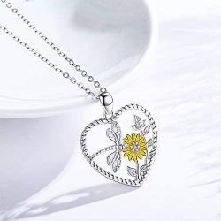 CHENGHONG Dragonfly Necklace 925 Sterling Silver Heart Sunflower Pendant Necklace Dragonfly Jewelry Gifts for Women Girls