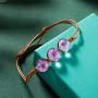 Rinhoo Handmade Dry Pressed Flower Cherry Blossom Gemstone Glass Cover Charms Adjustable Rope Strand Bangle Bracelet Women Girls Jewelry