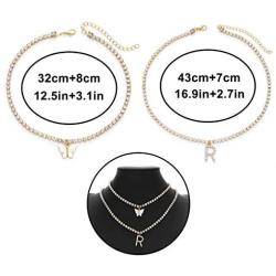 Masiter Glitter Rhinestone Necklace Layered Pendant Choker Crystal Tennis Chain Party Costume Jewelry for Women and Girls