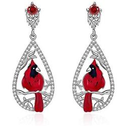 Hummingbird Cardinal Dangle Drop Earrings for Women 925 Sterling Silver Cubic Zirconia Teardrop Fish Hook Dainty Bird Flower Jewelry Hypoallergenic Earring for Women’s Sensitive Ears Gifts
