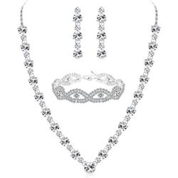 JOERICA Crystal Bridal Jewelry Set for Women Rhinestone Necklace Bracelet and Earrings Set for Wedding Bridesmaid