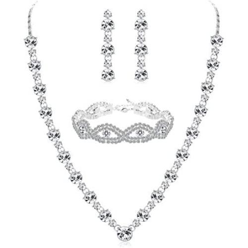 JOERICA Crystal Bridal Jewelry Set for Women Rhinestone Necklace Bracelet and Earrings Set for Wedding Bridesmaid