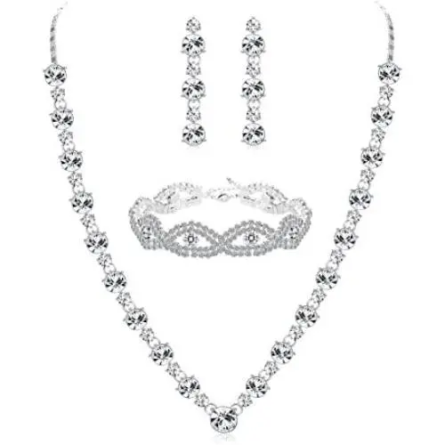 JOERICA Crystal Bridal Jewelry Set for Women Rhinestone Necklace Bracelet and Earrings Set for Wedding Bridesmaid JOERICA Crystal Bridal Jewelry Set for Women Rhinestone Necklace Bracelet and Earrings Set for Wedding Bridesmaid