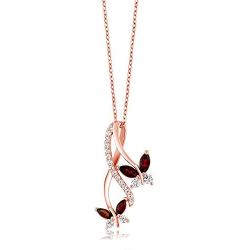 Gem Stone King Red Garnet 18K Rose Gold Plated Silver Butterfly Pendant Necklace 1.21 Ct Marquise Cut Gemstone Birthstone with 18 Inch Chain