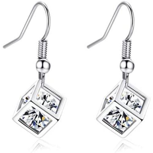 YAZILIND Earring Cube Dangle Drop Earrings for Women with Gemstones Birthday Valentine Anniversary