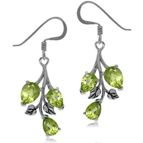 Silvershake 5.52ct. Natural Peridot 925 Sterling Silver Leaf Dangle Hook Earrings