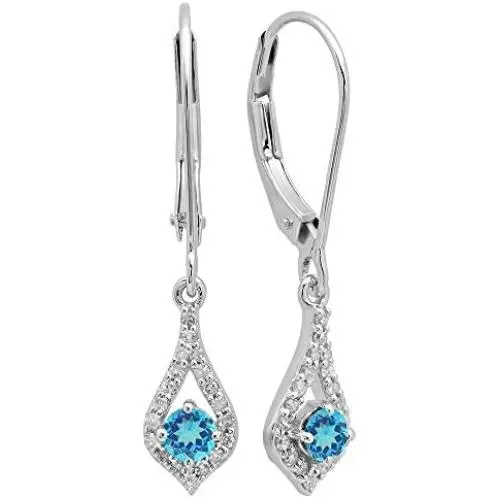 Dazzlingrock Collection 10K Round Gemstone & White Diamond Ladies Dangling Drop Earrings, White Gold