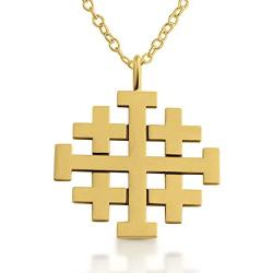 Azaggi Jerusalem Crusaders Cross Pendant Necklace 14k Gold Plating Over 925 Sterling Silver (24 Inches) Jewelry Gift
