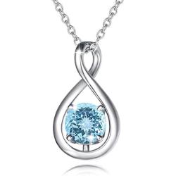 FANCIME Created Aquamarine Necklace Sterling Silver Birthstone Necklaces for Women Dainty Infinity Pendant Birthday Anniversary Jewelry Gifts for Her，Chain Length 16''+2'' Extend