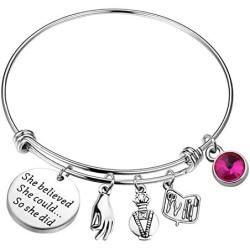 TIIMG Nail Tech Gift She Believed She Could So She Did Nail Technician Gift Graduation Gift Nail Tech Charm Bracelet Gift for Manicurist