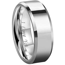 CROWNAL 6mm 8mm 10mm Silver/Gold Tungsten Carbide Wedding Band Ring Engraved I Love You Men Women Brushed Strip Beveled Edge Size 4 to 17