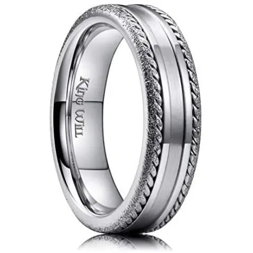 King Will Classic Stainless Steel Mens Wedding Ring Original Color Chains inlay Retro Style Comfort Fit