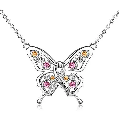 AOBOCO Cancer Survivor Butterfly Necklace Jewelry Gifts for Women, Sterling Silver Cancer Awareness Item AOBOCO Cancer Survivor Butterfly Necklace Jewelry Gifts for Women, Sterling Silver Cancer Awareness Item