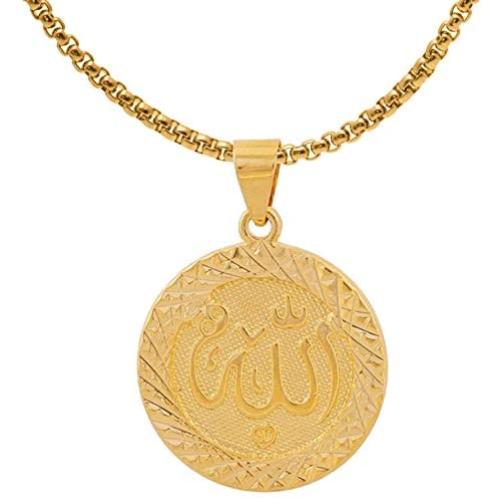 Fusamk Fashion Plated 18K Gold Allah Pendant Round Necklace,22'' Box Chain