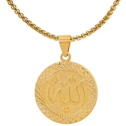 Fusamk Fashion Plated 18K Gold Allah Pendant Round Necklace,22'' Box Chain Fusamk Fashion Plated 18K Gold Allah Pendant Round Necklace,22'' Box Chain