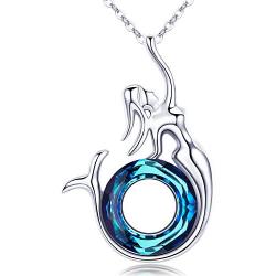 Mermaid Necklace S925 Sterling Silver Crystal Little Mermaid Pendant Necklace Mermaid Jewelry Gifts for Women Girls Mom