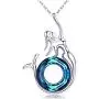 Mermaid Necklace S925 Sterling Silver Crystal Little Mermaid Pendant Necklace Mermaid Jewelry Gifts for Women Girls Mom