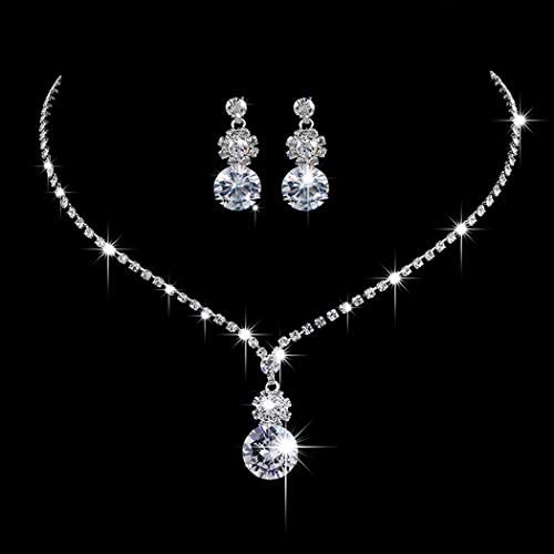 Unicra Bride Silver Bridal Tassel Necklace Earrings Set Crystal Wedding Jewelry Set Pearl Choker Necklace for Women and Girls (3 piece set - 2 earrings and 1 necklace)(NK072-2)