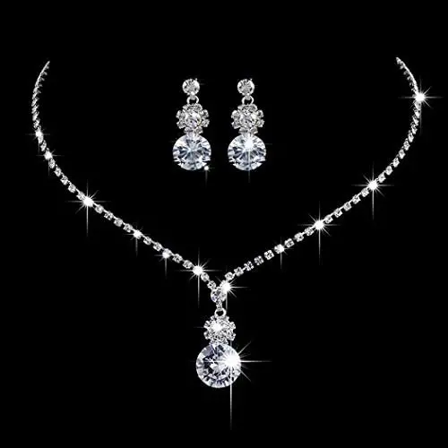Unicra Bride Silver Bridal Tassel Necklace Earrings Set Crystal Wedding Jewelry Set Pearl Choker Necklace for Women and Girls (3 piece set - 2 earrings and 1 necklace)(NK072-2)
