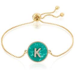 Ascona Gold Initial Bracelet for Women Girl Letter Personalized Bracelet Stone Turquoise Adjustable Slide Chain, Letters A-Z