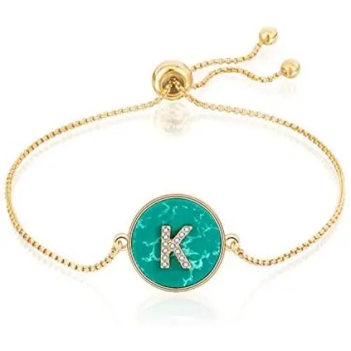Ascona Gold Initial Bracelet for Women Girl Letter Personalized Bracelet Stone Turquoise Adjustable Slide Chain, Letters A-Z Ascona Gold Initial Bracelet for Women Girl Letter Personalized Bracelet Stone Turquoise Adjustable Slide Chain, Letters A-Z