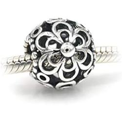 MiniJewelry Women Flower Bead Charm for Bracelets Rose Daisy Floral Sterling Silver Charm Gift Family Birthday Christmas