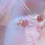 Strawberry Crystal Gem Cute Bunny Rabbit Pendant Delicate Jewelry S925 Sterling Silver Necklace Easter Valentines Day Christmas for Girls Women - Rose Gold
