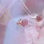 Strawberry Crystal Gem Cute Bunny Rabbit Pendant Delicate Jewelry S925 Sterling Silver Necklace Easter Valentines Day Christmas for Girls Women - Rose Gold