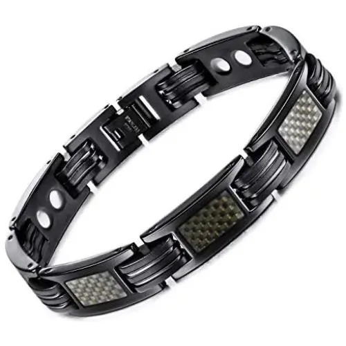 MOWOM Black Magnetic Stainless Steel Bracelet Bangle Cuff for Men Women Boys Girls Adjustable Magnets Carbon Fiber Jewelry Gift, Bundle with Free Link Removal Kit MOWOM Black Magnetic Stainless Steel Bracelet Bangle Cuff for Men Women Boys Girls Adjustable Magnets Carbon Fiber Jewelry Gift, Bundle with Free Link Removal Kit