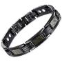 MOWOM Black Magnetic Stainless Steel Bracelet Bangle Cuff for Men Women Boys Girls Adjustable Magnets Carbon Fiber Jewelry Gift, Bundle with Free Link Removal Kit