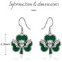 Sterling Silver Heart ST Patricks Day Shamrock Earrings Necklace Dangle Stud Hypoallergenic Cute Mardi Gras Valentines Carnival Prom Dainty Love Ruby Emerald