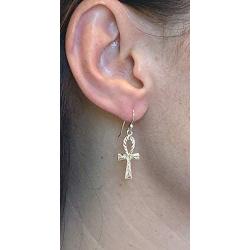 Tisoro 925 Solid Sterling Silver Big Ankh Cross Dangling Earrings, Large Egyptian Dangle Gothic