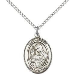 F A Dumont Sterling Silver St. Clare of Assisi Pendant with 18'' Stainless Steel Lite Curb Chain