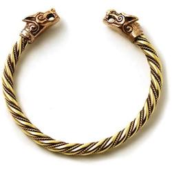 LynnAround Bronze Norse Viking Fenrir Wolf Head Twisted Cable Bangle Cuff Bracelet Arm Ring Pagan Jewelry