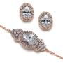 A+O Bridesmaid Gift Oval Bracelet and Earring Set, Wedding Jewelry Set in Gold, Rose Gold, Silver