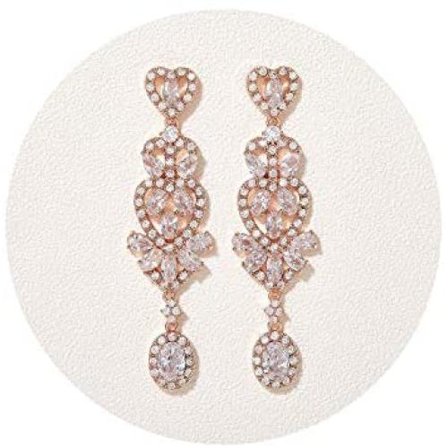 SWEETV Wedding Chandelier Earrings for Brides Women, Long Bridal Drop Dangling Earrings for Wedding Prom Pageant, Vintage style
