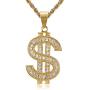 Lee Island Fashion 24K Gold Plated Simulated Diamond CZ Fully Dollar Sign Pendant Stainless Steel Necklace, 24 inch Chain Jewelry